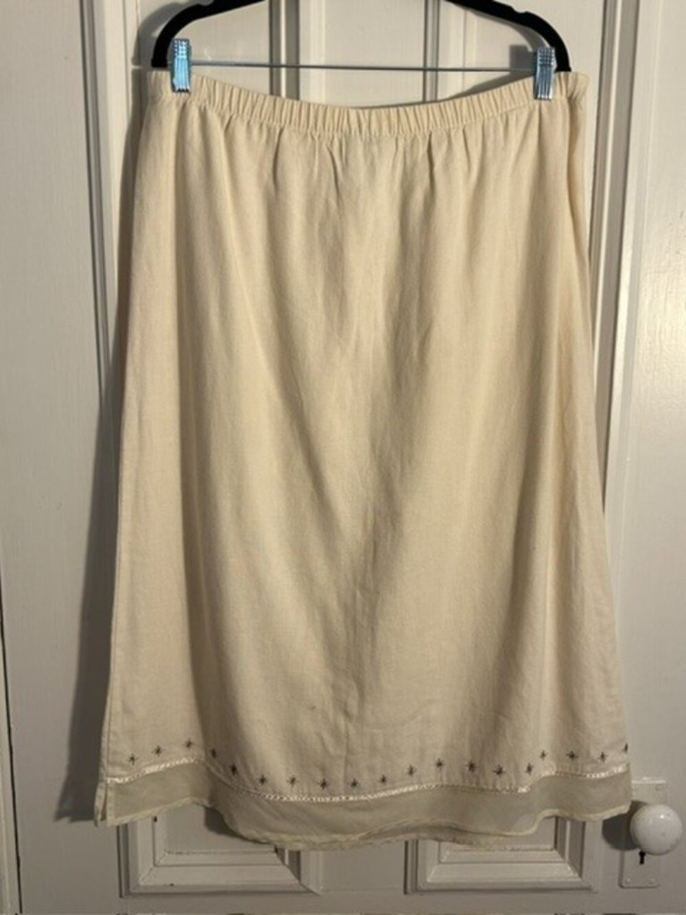 Freeport Studio Cream Linen Blend Midi Skirt | Size Large Petite